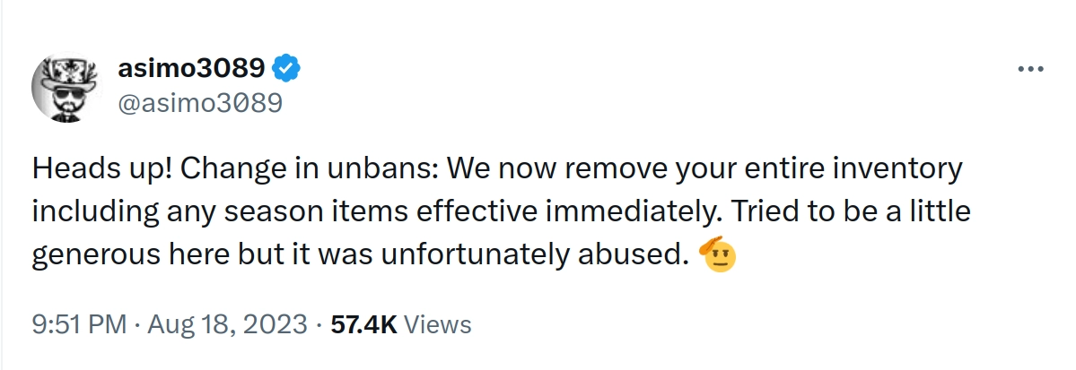 August 18th 2023 / CHANGE IN UNBANS